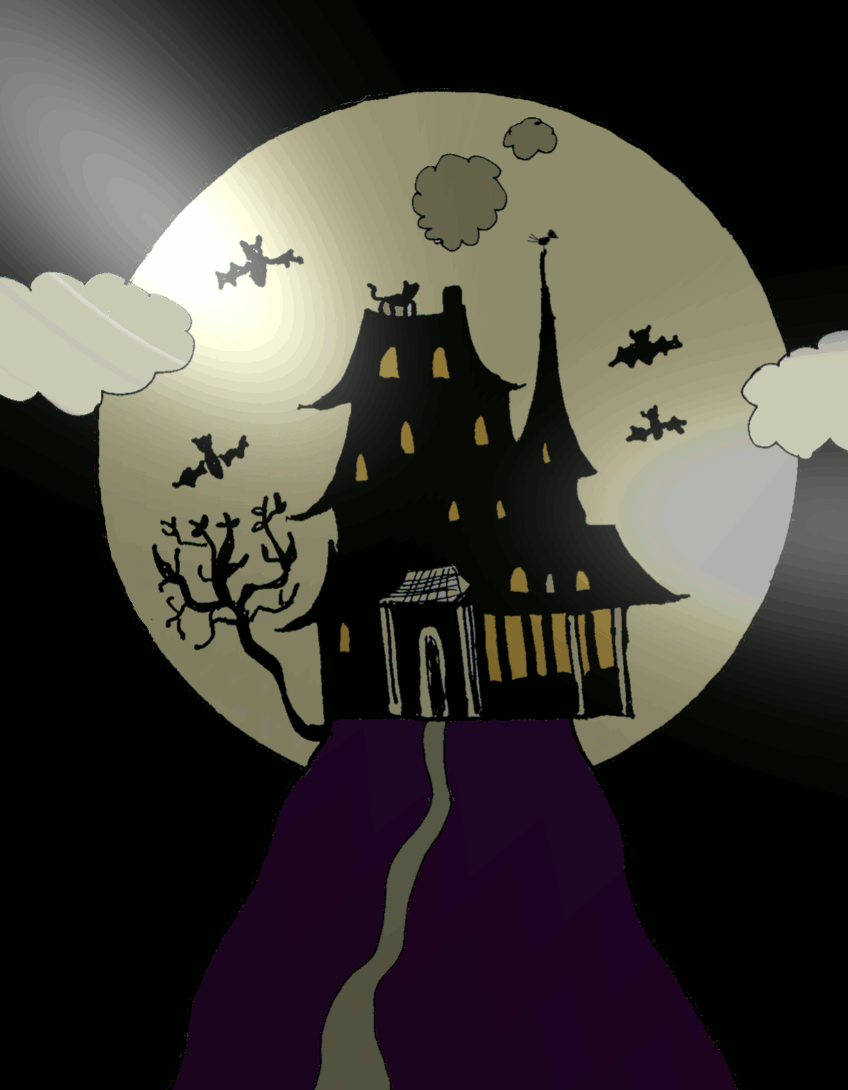 haunted house drawing easy