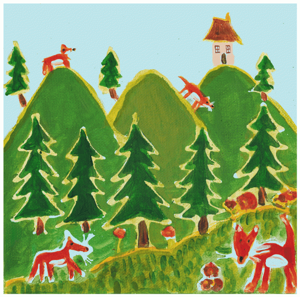 Four Foxes in the Hills Painting